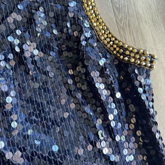 Niteline Della Roufogali Gold Beaded Cocktail Night Out Sexy Dress Size 2 Blue - Picture 4 of 16